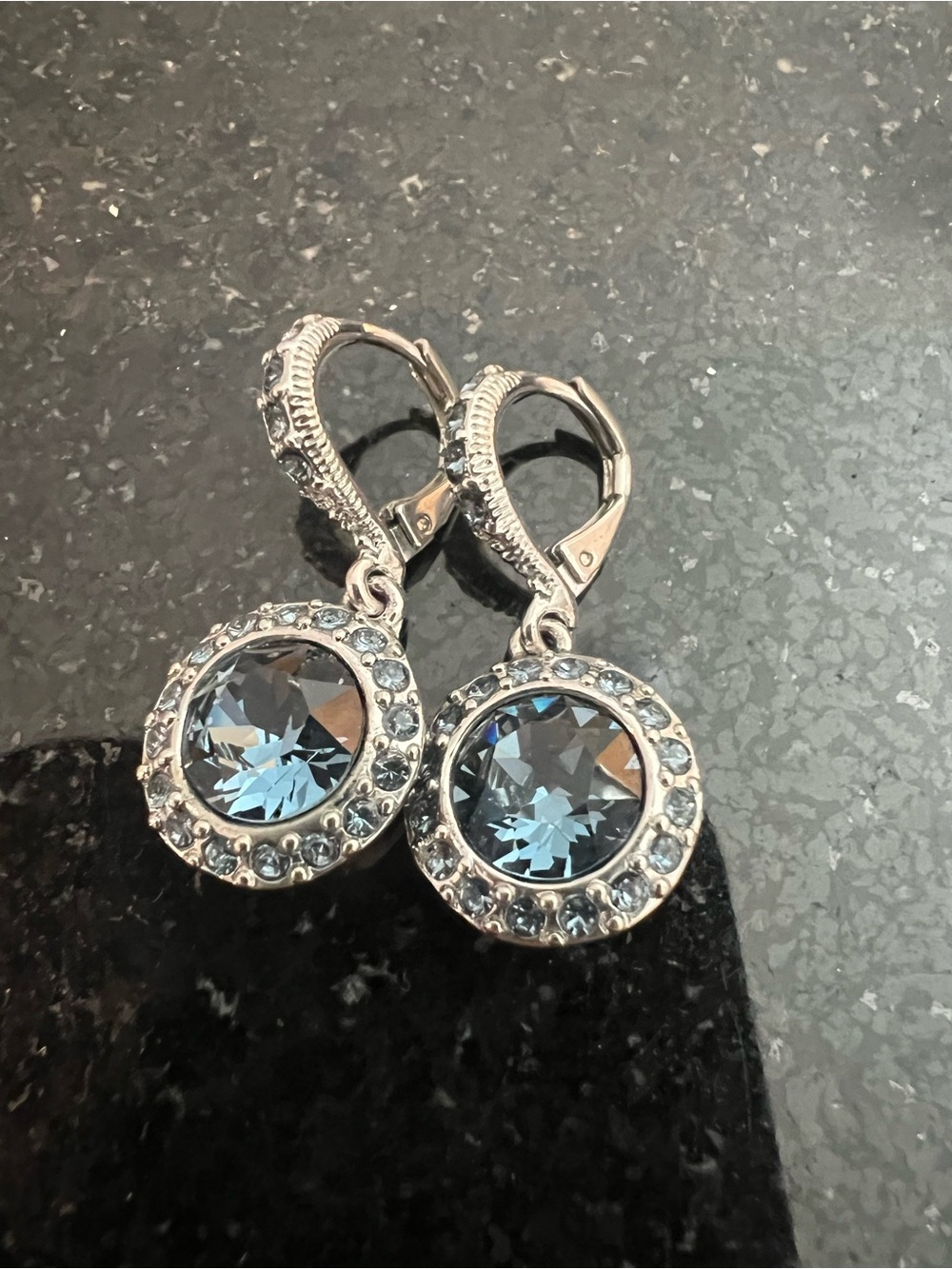 Silver-Tone Blue Crystal Drop Earrings